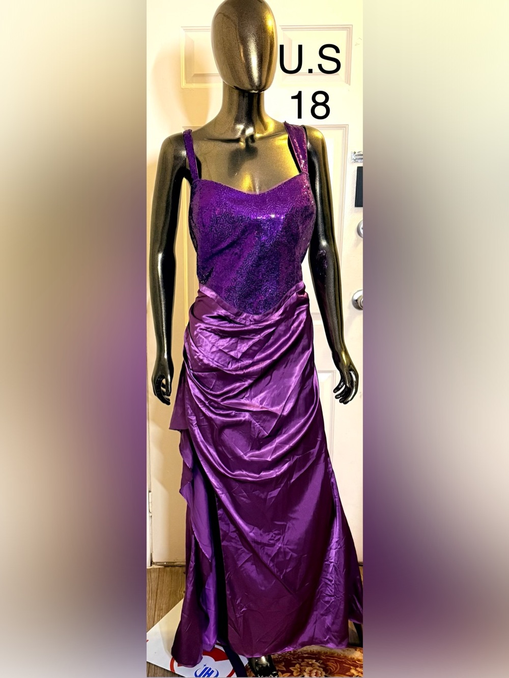 Elegant Purple Sequin & Satin Evening Dress